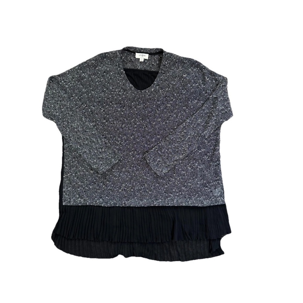 UMGEE Gray Black Pleated Faux Underlay Speckled White Knit Tunic Blouse Top SZ M - Picture 3 of 8